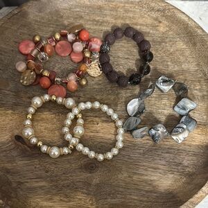 Set of 5 Chic Pearl and Bead Bracelet Set